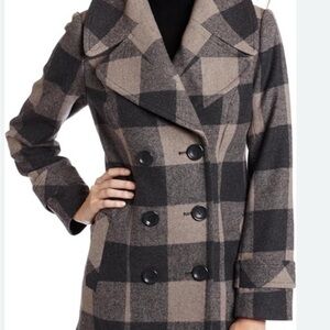 Kensie Plaid Double-Breasted Pea Fall jacket PtP 19.5”